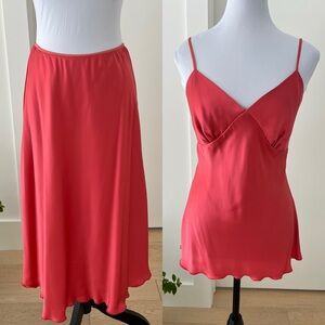 MICHELLE DE COURCY Slip Dress 2 Piece Camisole Slip Bias Cut Satin Bodycon Party